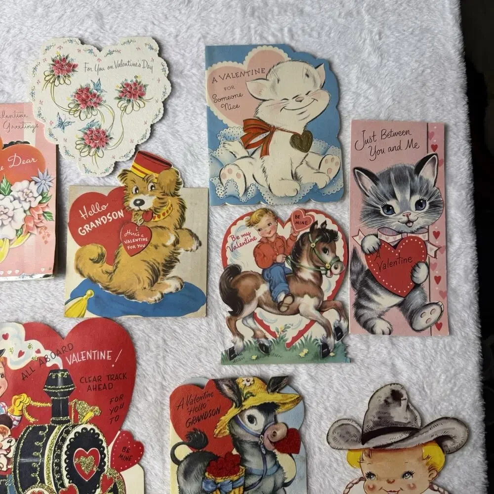 Vtg 50s Die-Cut Valentine Day Cards Lot 14 Used Mechanical Litho MCM Kitschy